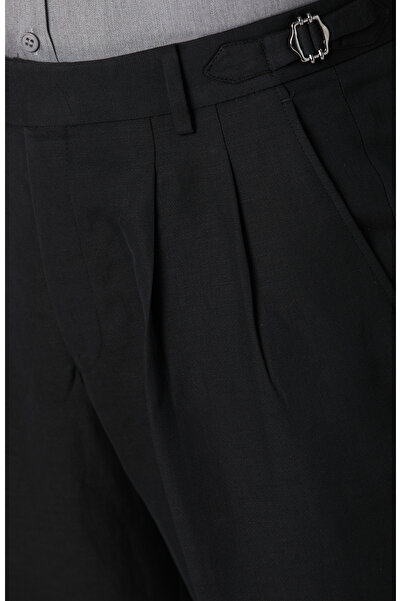 Network Siyah Diyagonal Desenli Keten Karışımlı Pantolon