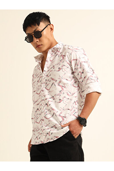 Bushirt By Styli Men Light Pink All Over Print Casual Shirt