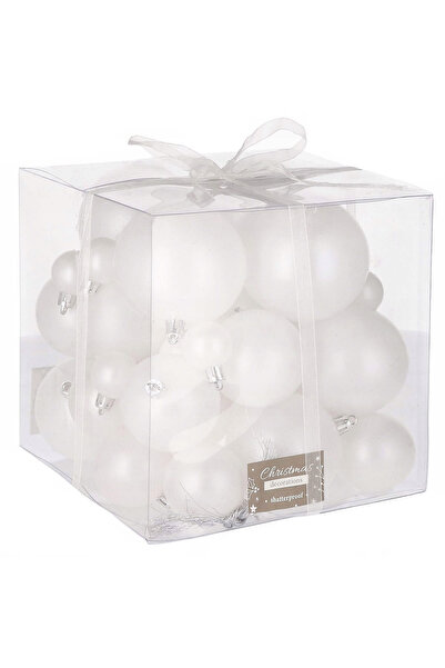 SERSIMO Set globuri de Crăciun, 37 piese, 3-8 cm, alb perlat