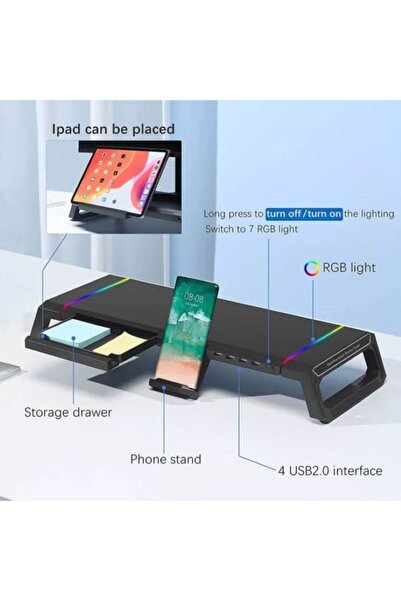 AB Luxury Concept Monitor and Laptop Stand, with Adjustable RGB Lights and 4 USB Ports, Adjustable in 3 Modes, Black
