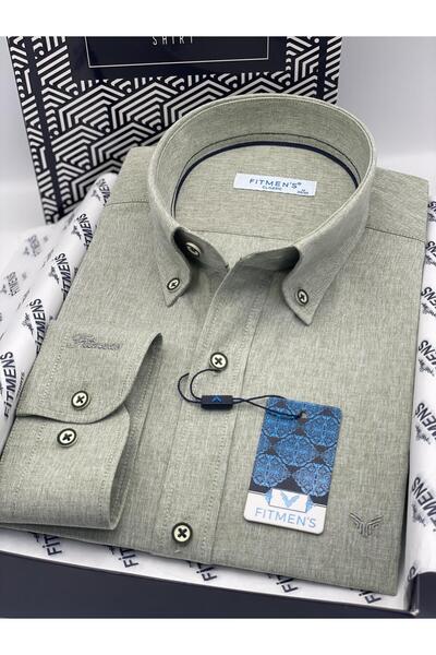 Fitmens Classic Long Sleeve Lapel Buttoned Pocketless Gift Boxed Men's Shirt Fs-004209 - Green