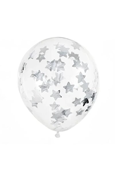 Domi Party & Gifts Set de 5 baloane din latex cu confetti stea argintie