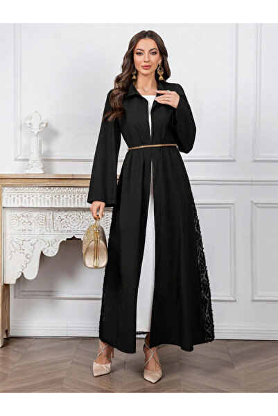 Take Two By Styli Black Furry Back Panel Front Open Kimono