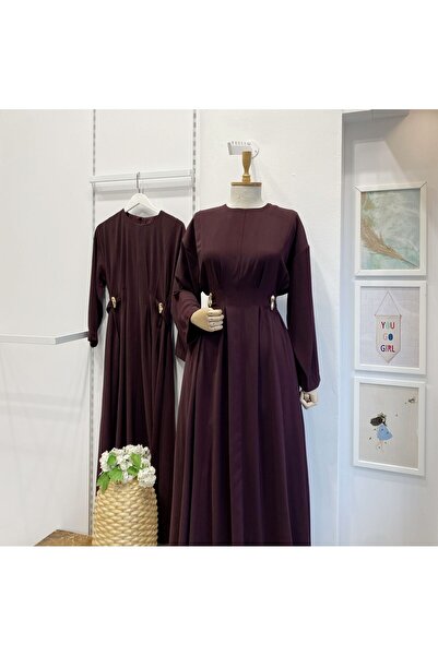 Faya Boutique Mürdüm Modal Kumaş Frise Elbise