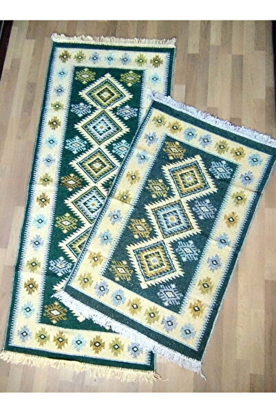 OEM 1+1 Traditional Rugs, 1pc 80x125 cm + 1pc 60x90 cm, Green and Cream, ROMB Pattern