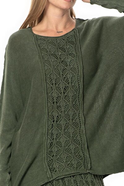 Eliş Şile Bezi Long Sleeve Elvan Autumn and Winter Knitwear Blouse Khaki Hk