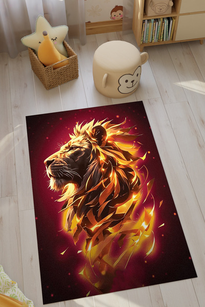 HalıOnline Aslan Desenli Taraftar Dijital Baskılı Makinede Yıkanabilir Kaymaz...