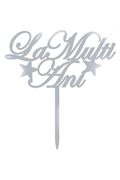Domi Party & Gifts Decor pentru tort „La mulți ani”, argintiu