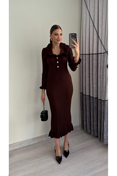 Miasista Fırfır Düğme Detay Triko Elbise