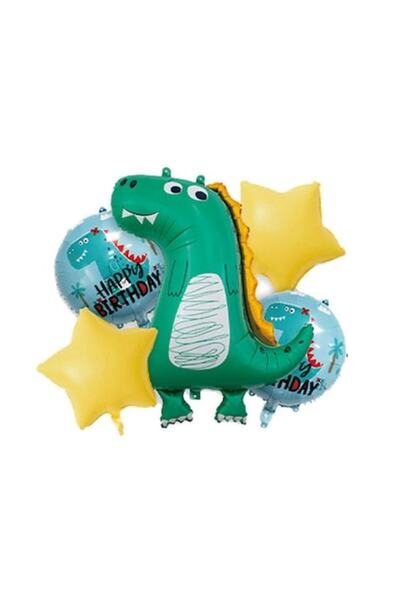 Domi Party & Gifts Set de 5 baloane folie „La mulți ani” - temă cu dinozauri