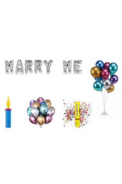 OEM Marry Me Balloon Set, Cake Topper Gift, 68 pcs, Silver