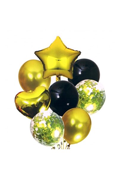 OEM Set de 8 baloane de petrecere, folie/latex, aurii/negre