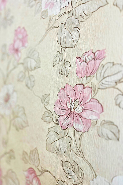 Bien Duvar Kağıtları Zümrüt Exclusive 5643 Vizon Pembe Geniş Çiçek Desen Duva...