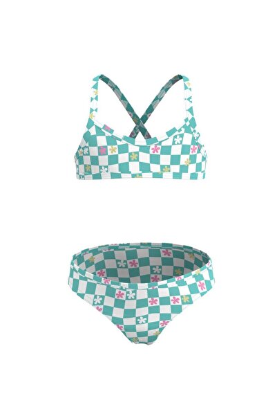 Decathlon Dječji bikini set sa okruglim izrezom - zeleno/belo - Sa deznom - BONI