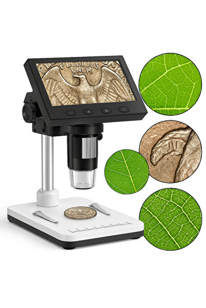 Elindor Ecran LCD pentru microscop digital, 8 LED-uri reglabile, compatibil c...