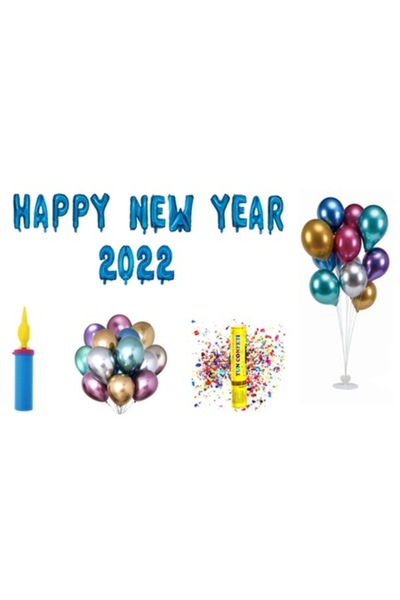 OEM Σετ μπαλονιών Happy New Year 2022, δώρο για τούρτα, 77 τεμάχια, μπλε