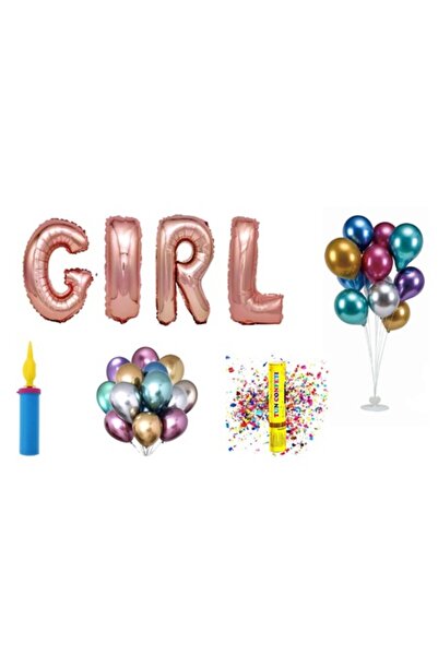 OEM Set baloane fetiță, decor tort cadou, 65 buc, auriu roz