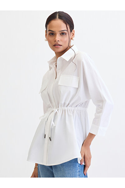 Femmella By Styli White Poplin Dual Patch Pocket Shirt