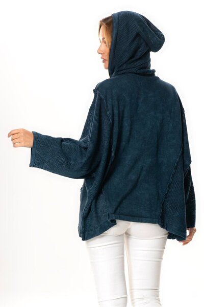 Eliş Şile Bezi Long Sleeve Ceren Mesh Button Detailed Double Pocket Winter Hooded Knitwear Blouse Navy Blue Lcvt