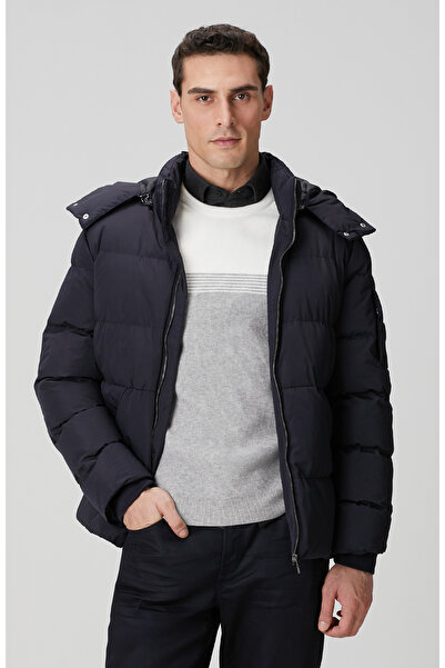 Network Lacivert Kapüşonlu Kapitoneli Casual Kaban