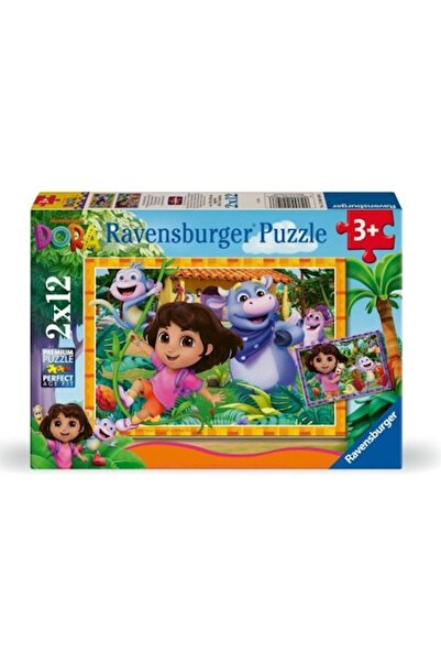 RAVENSBURGER 2D Puzzle, Ravensburger, Dora discovers the world, 2x12 pieces, multicolor