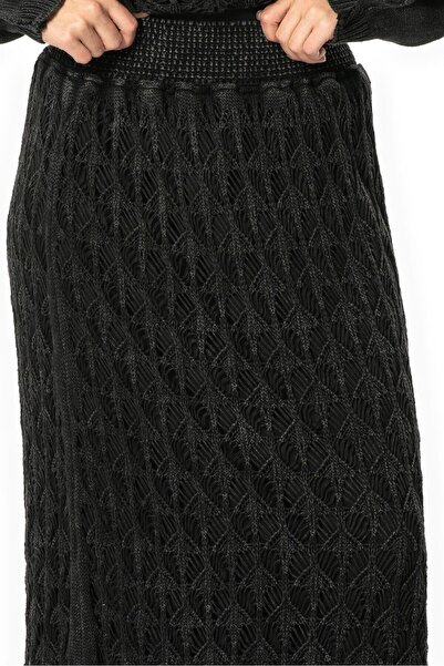 Eliş Şile Bezi Elastic Waist Elvan Autumn and Winter Long Knitted Sweater Skirt Smoked Fm