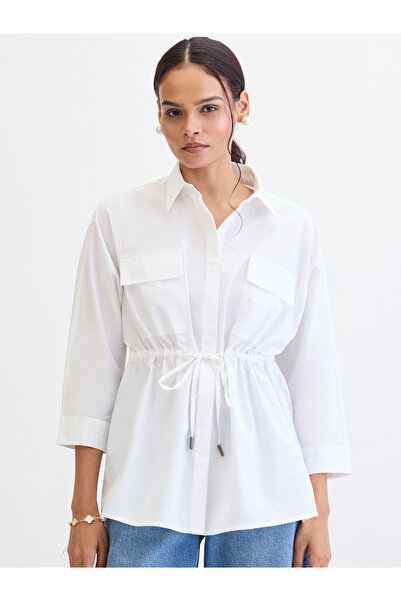 Femmella By Styli White Poplin Dual Patch Pocket Shirt