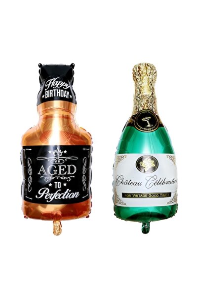 OEM Set de 2 baloane folie aniversare, figurine sticlă de șampanie și whisky,...