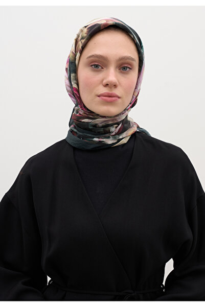 Fresh وشاح من القطن والفسكوز بنقشة زهور منتصف الليل باللون البترولي