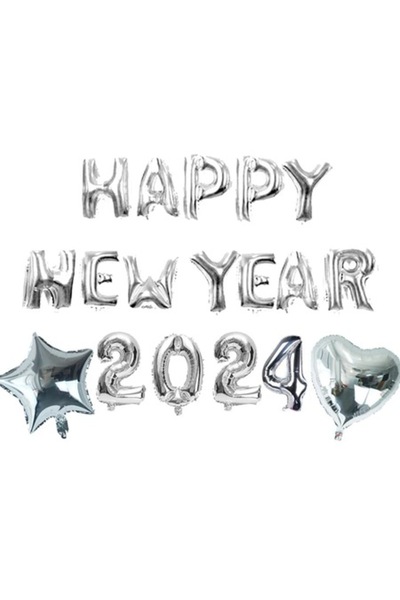 Domi Party & Gifts Set baloane cu litere, An Nou Fericit 2024, Argintiu
