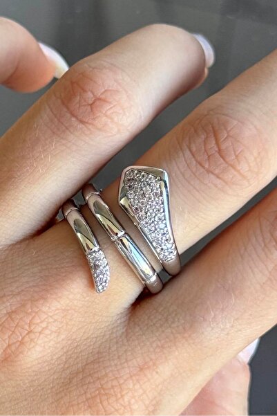 TAKIŞTIR خاتم فولاذي قابل للتعديل بتفاصيل حجر فضي