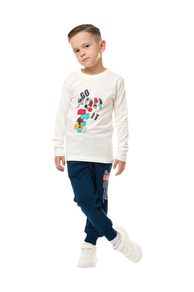 Victor and Jane By Styli Boys Off White Long Sleeve T-Shirt