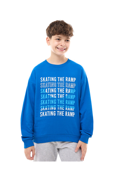 Victor and Jane By Styli Teens Blue Slogan Dropped Shoulder Sweatshirt