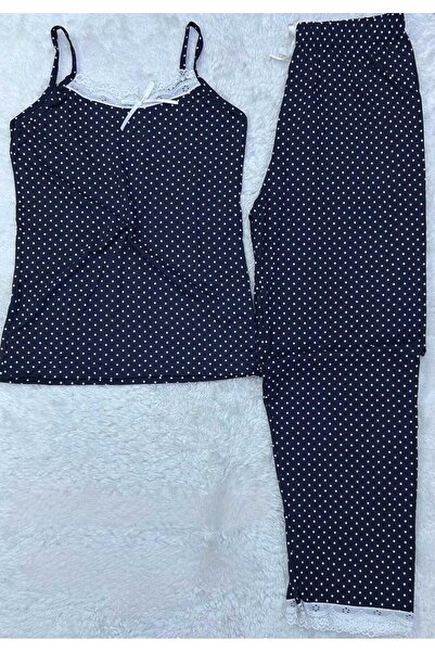 VAJESTO Γυναικείο νυχτικό με λουράκια σε μπλε ναυτικό χρώμα, σετ πιτζάμες με ...