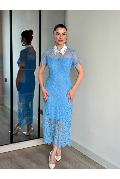 ROUPAS COLLECTİON Dantel Hazır Yakalı Elbise