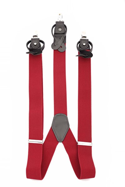 6AM Ceremony Wide burgundy red leather double-grip suspenders