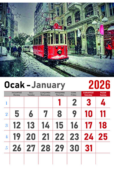 Orkide Matbaacilik Takvim - Spiralli 12 Yaprak 32x47 Cm - Manzara Resimli Kuşe Kağıt Duvar Takvimi - 2026