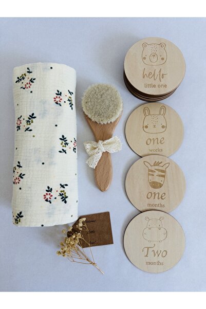 Amla Cutie cadou pentru bebelusi - muselina floricele, placute milestone