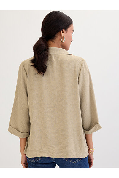 Femmella By Styli Beige Relaxed Fit Collared Shirt