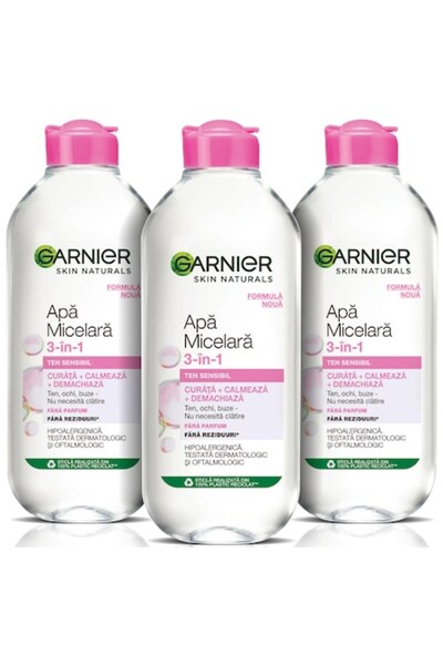 Garnier Pachet: 3 x Apă Micelară Skin Naturals pentru Ten Sensibil, 400 ml
