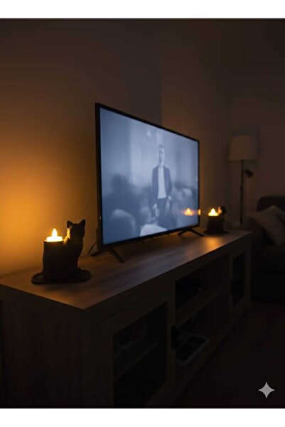 Findify Store Siyah Dekoratif Kedi Biblo Led Mumlu Şık Ev Ofis Masa Üstü Aksesuar Mumluk (led Mum Hediye) 14 x 12