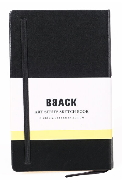 BBACK Caiet de schițe pentru colecție de artă 90 gr. Hârtie fără linii Ivory 14x21cm 96yp. Caiet cu copertă rigidă neagră