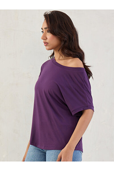 Femmella By Styli Purple One Shoulder Neck Knit Top