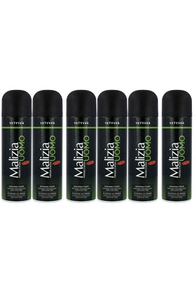 Malizia Set 6 x Shaving Foam 300ml Vetyver - Intense Fresh, 48h Protection