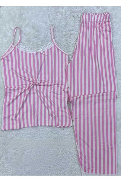 VAJESTO Γυναικείο Σετ Πιτζάμες Νυχτικό με Ροζ Σχοινί Λουράκια Δαντέλα Λεπτομε...