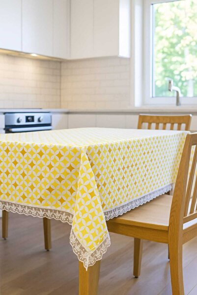 Rona Home Luxury Guipure Yellow Duck Fabric Tablecloth Stylish Patterned Waterproof Wipeable