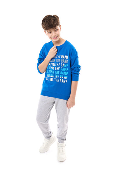 Victor and Jane By Styli Teens Blue Slogan Dropped Shoulder Sweatshirt