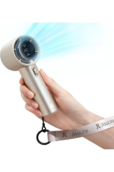 JISULIFE مروحة توربو محمولة FA53، سرعة 1-100، 5000 مللي أمبير/ساعة، معدنية، شاشة رقمية - برونزية