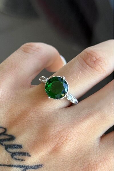 TAKIŞTIR خاتم فولاذي قابل للتعديل بتفاصيل حجر فضي