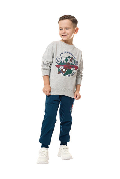 Victor and Jane By Styli Boys Grey Skateboard Graphic Sweatshirt